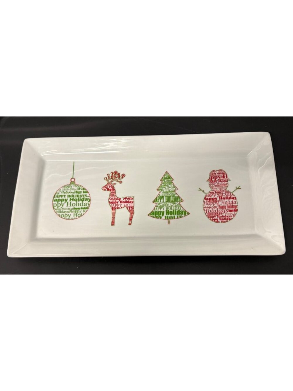 BIA Cordon Bleu Happy Holidays Ceramic Rectangle Serving Platter Tray Christmas